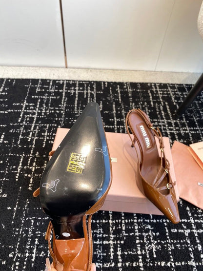 Miu Miu patent leather slingback pumps "Brown"