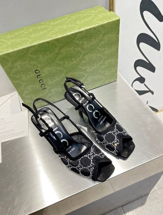 Gucci Tom GG Crystal Slingback Kitten Heels "Black"
