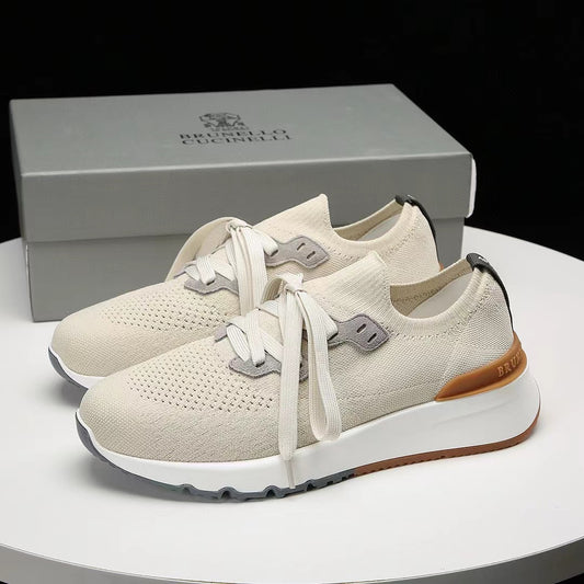 Brunello Cucinelli Men’s Stretch Knit Runner Sneakers "Beige"