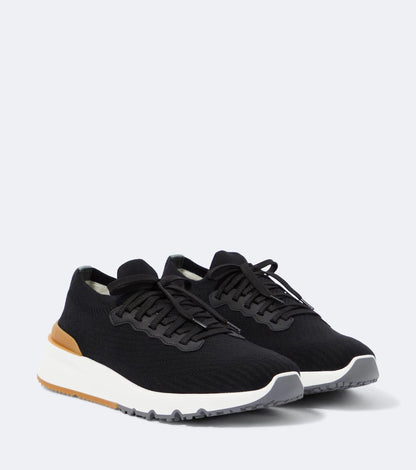 Brunello Cucinelli Men’s Stretch Knit Runner Sneakers "Black"
