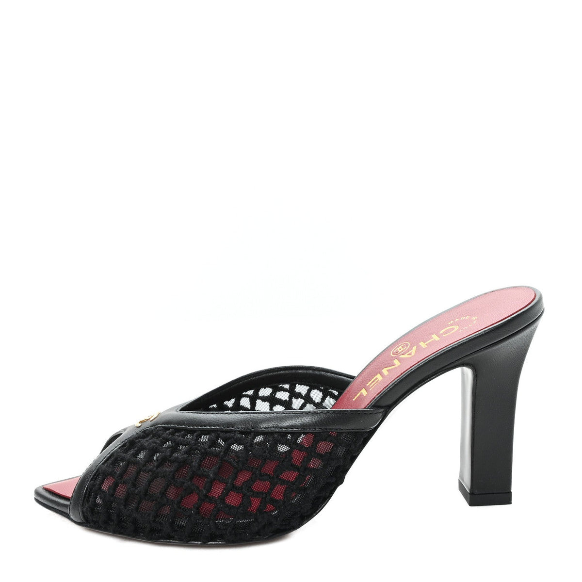 Chanel Mesh Lambskin CC Mules 37 "Black"