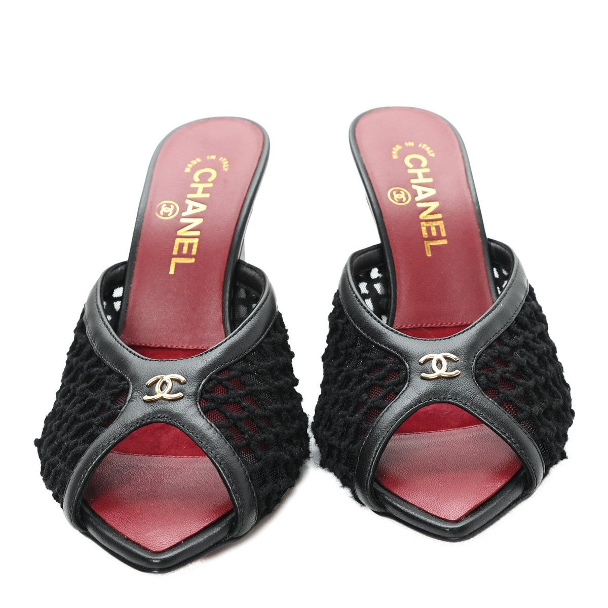 Chanel Mesh Lambskin CC Mules 37 "Black"