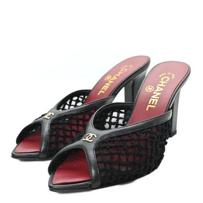Chanel Mesh Lambskin CC Mules 37 "Black"