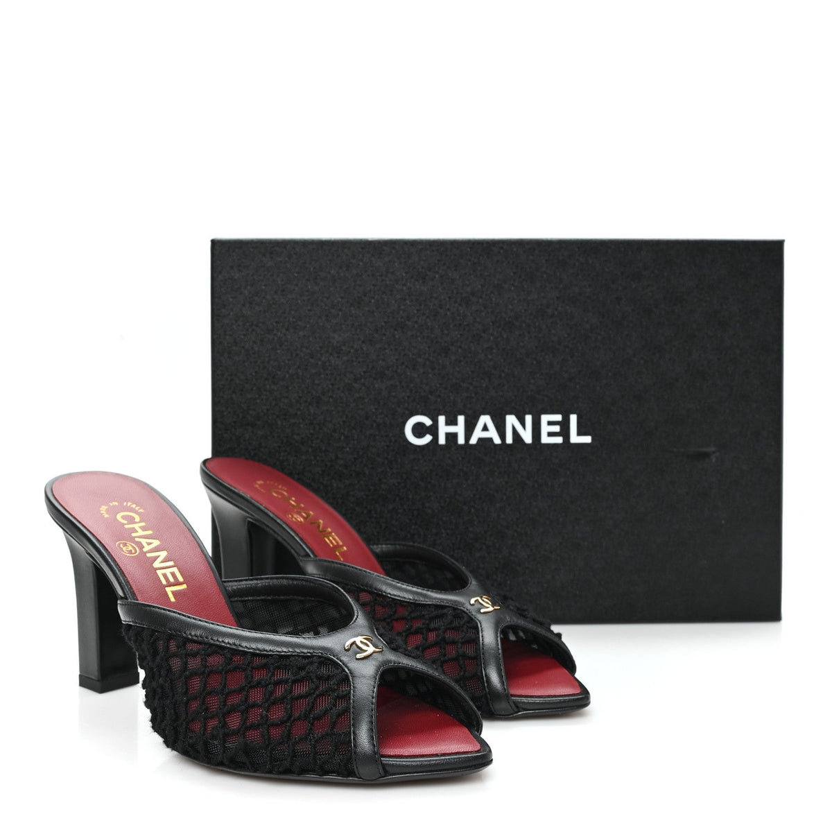 Chanel Mesh Lambskin CC Mules 37 "Black"