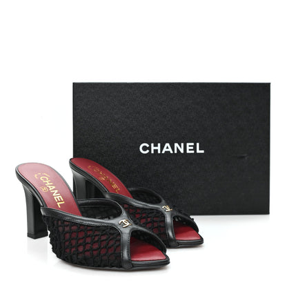 Chanel Mesh Lambskin CC Mules 37 "Black"