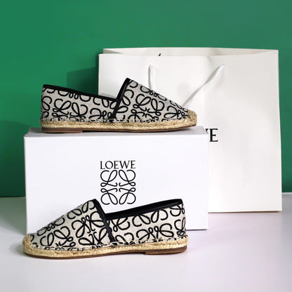 "Loewe Anagram Espadrilles — Ivory/Black Canvas"