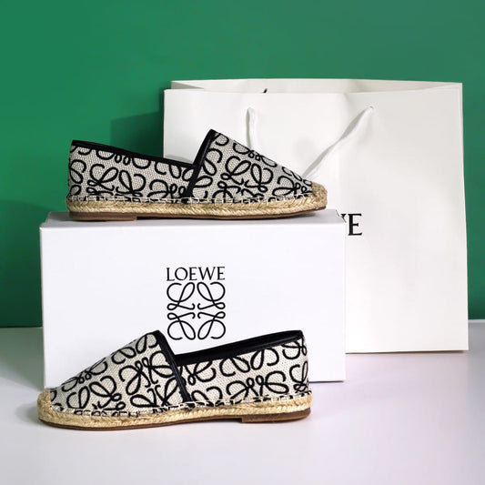 "Loewe Anagram Espadrilles — Ivory/Black Canvas"