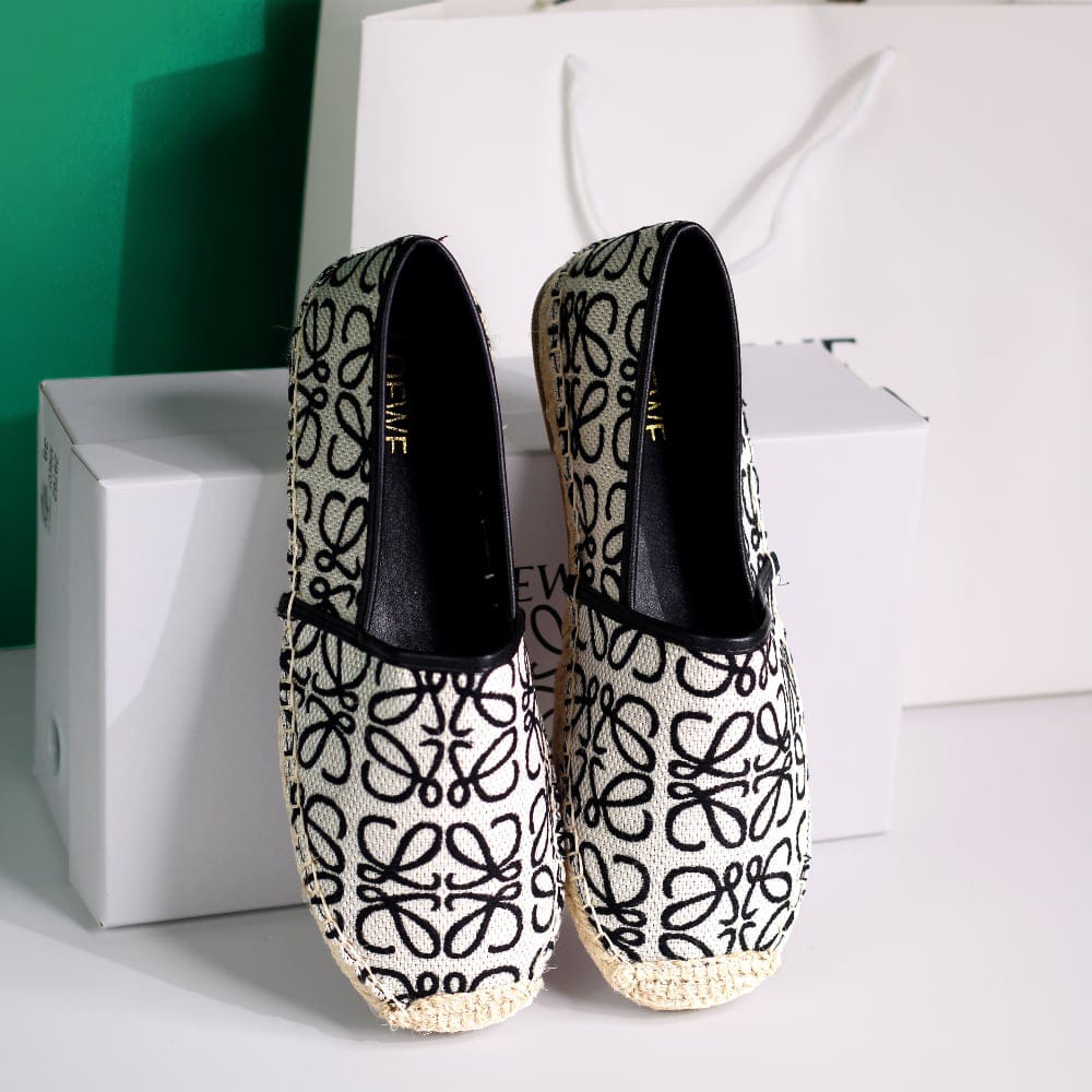 "Loewe Anagram Espadrilles — Ivory/Black Canvas"