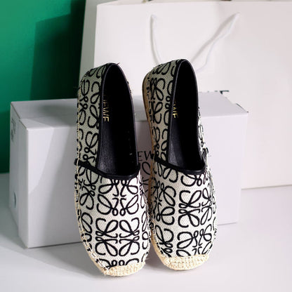 "Loewe Anagram Espadrilles — Ivory/Black Canvas"