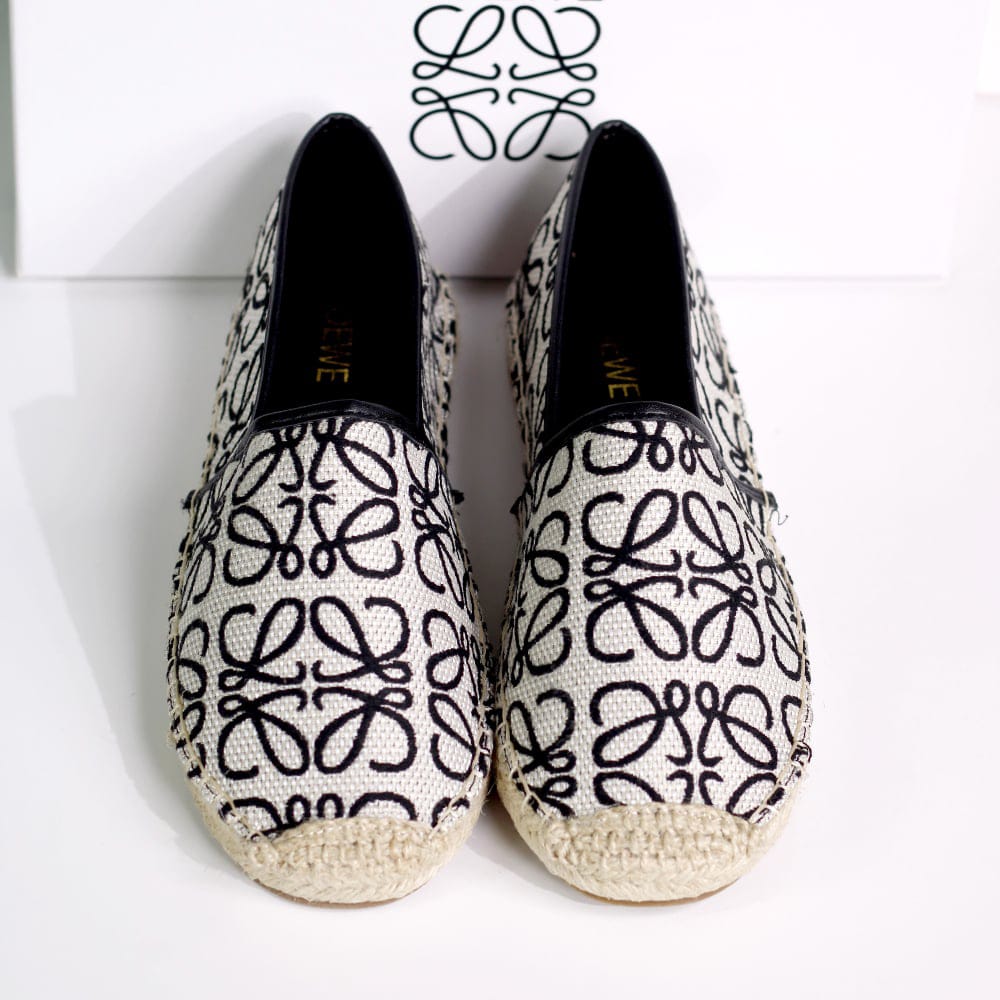 "Loewe Anagram Espadrilles — Ivory/Black Canvas"