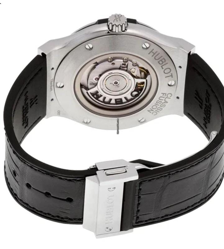 "Hublot Classic Fusion — White Dial                           (steel, black leather strap)"