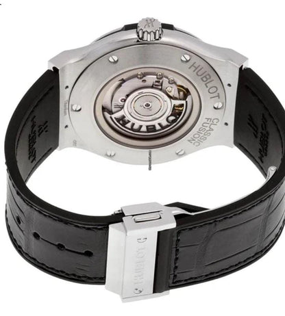 "Hublot Classic Fusion — White Dial                           (steel, black leather strap)"