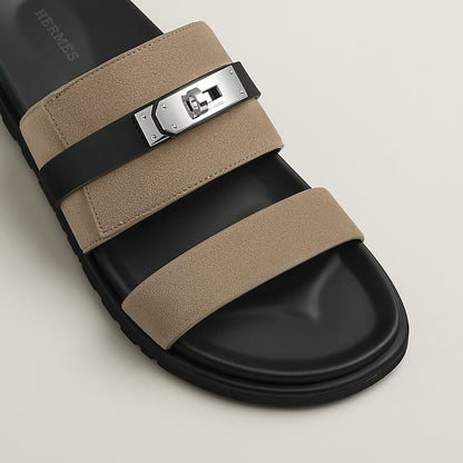 Hermès "Jackson" Sandal — Taupe/Black