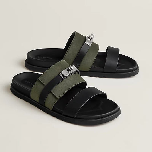 Hermès "Jackson" Sandal — Green/Black