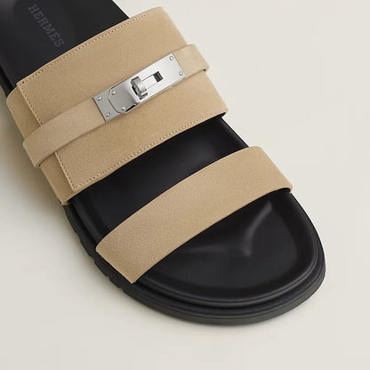 Hermès "Jackson" Sandal — Beige/Black