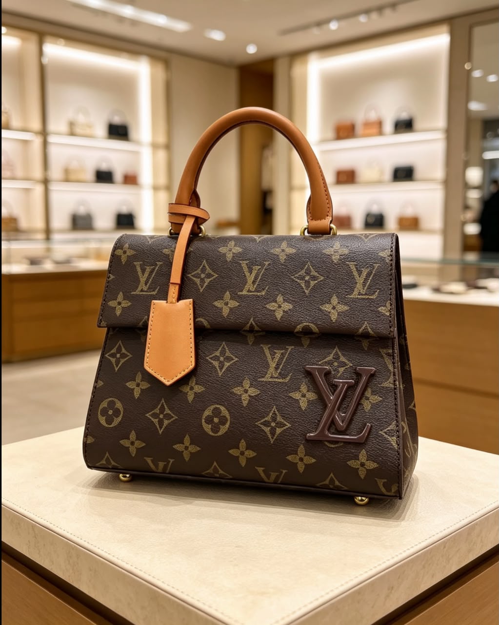LV Monogram Canvas Top-Handle Bag — Brown & Tan