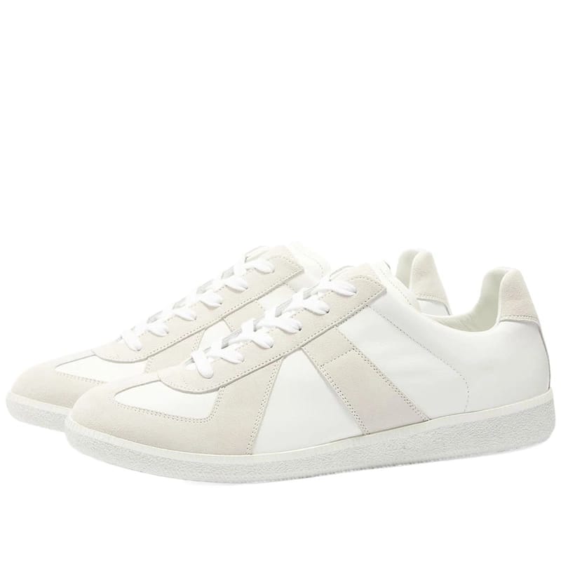 MAISON MARGIELA Retro Low-Top Suede Panel Sneakers  "White/Cream"