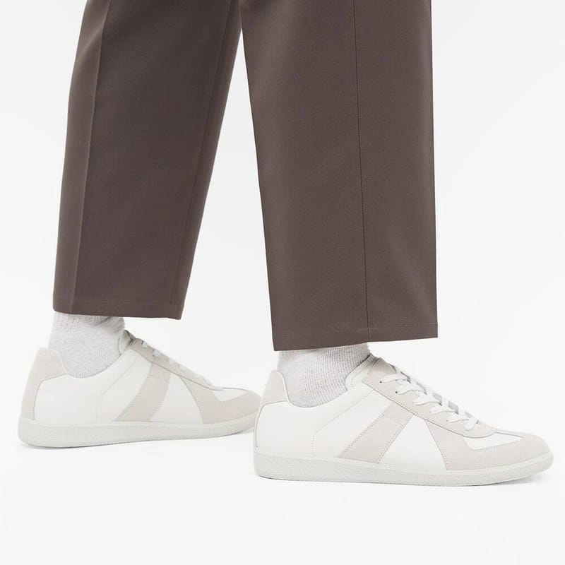 MAISON MARGIELA Retro Low-Top Suede Panel Sneakers  "White/Cream"