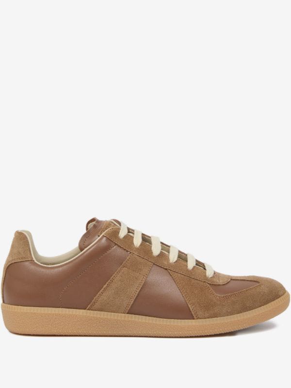 MAISON MARGIELA Retro Low-Top Suede Panel Sneakers – Brown/Tan