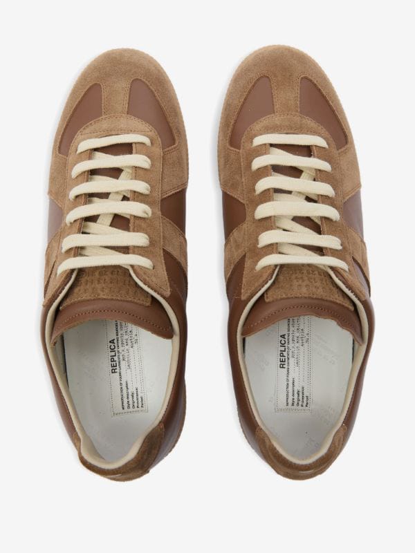 MAISON MARGIELA Retro Low-Top Suede Panel Sneakers – Brown/Tan