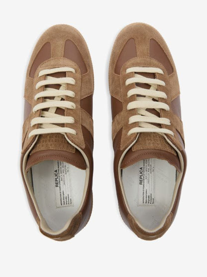 MAISON MARGIELA Retro Low-Top Suede Panel Sneakers – Brown/Tan