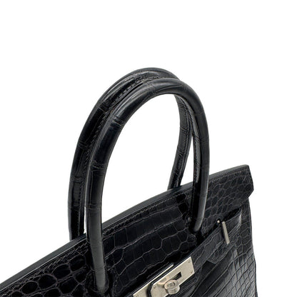 "Hermes Crocodile-Embossed Padlock Tote Bag – Black"