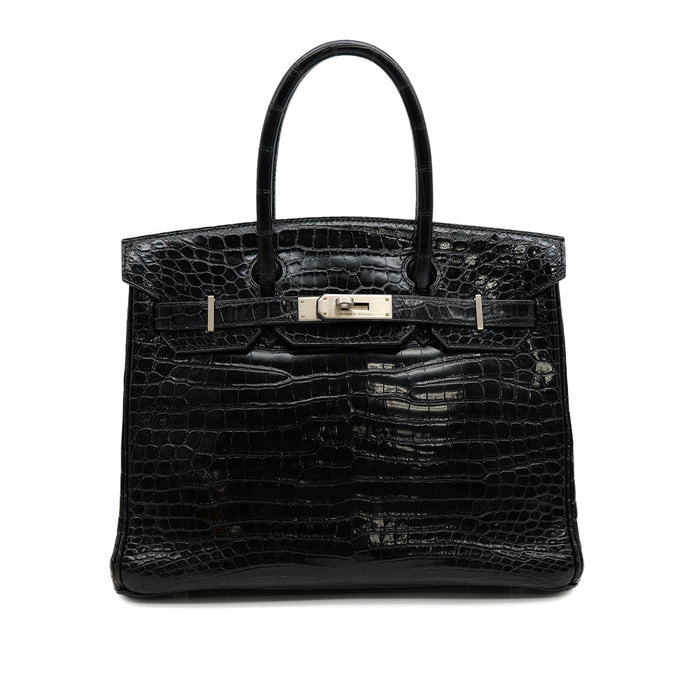 "Hermes Crocodile-Embossed Padlock Tote Bag – Black"