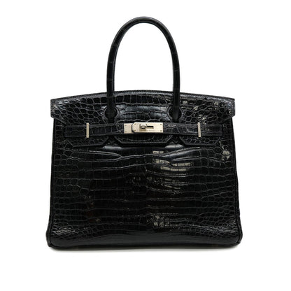 "Hermes Crocodile-Embossed Padlock Tote Bag – Black"