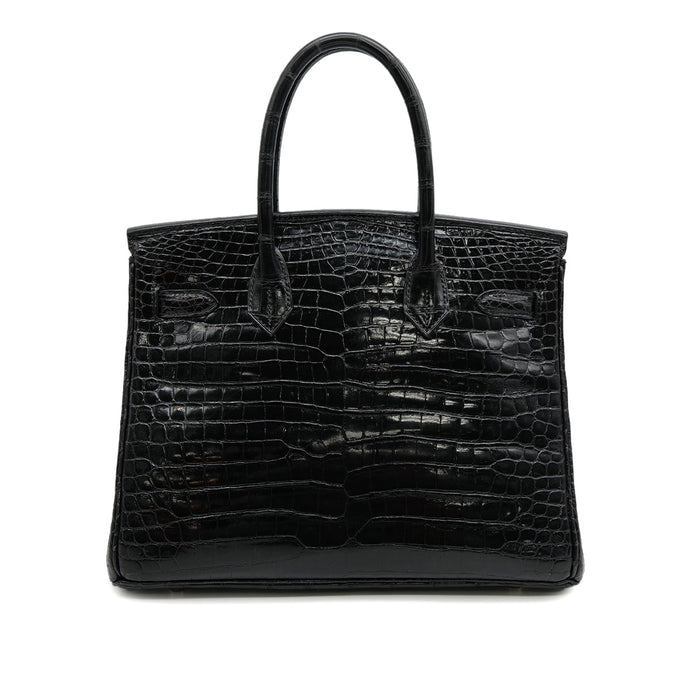 "Hermes Crocodile-Embossed Padlock Tote Bag – Black"