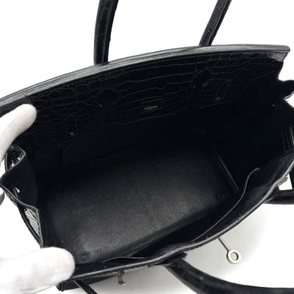 "Hermes Crocodile-Embossed Padlock Tote Bag – Black"