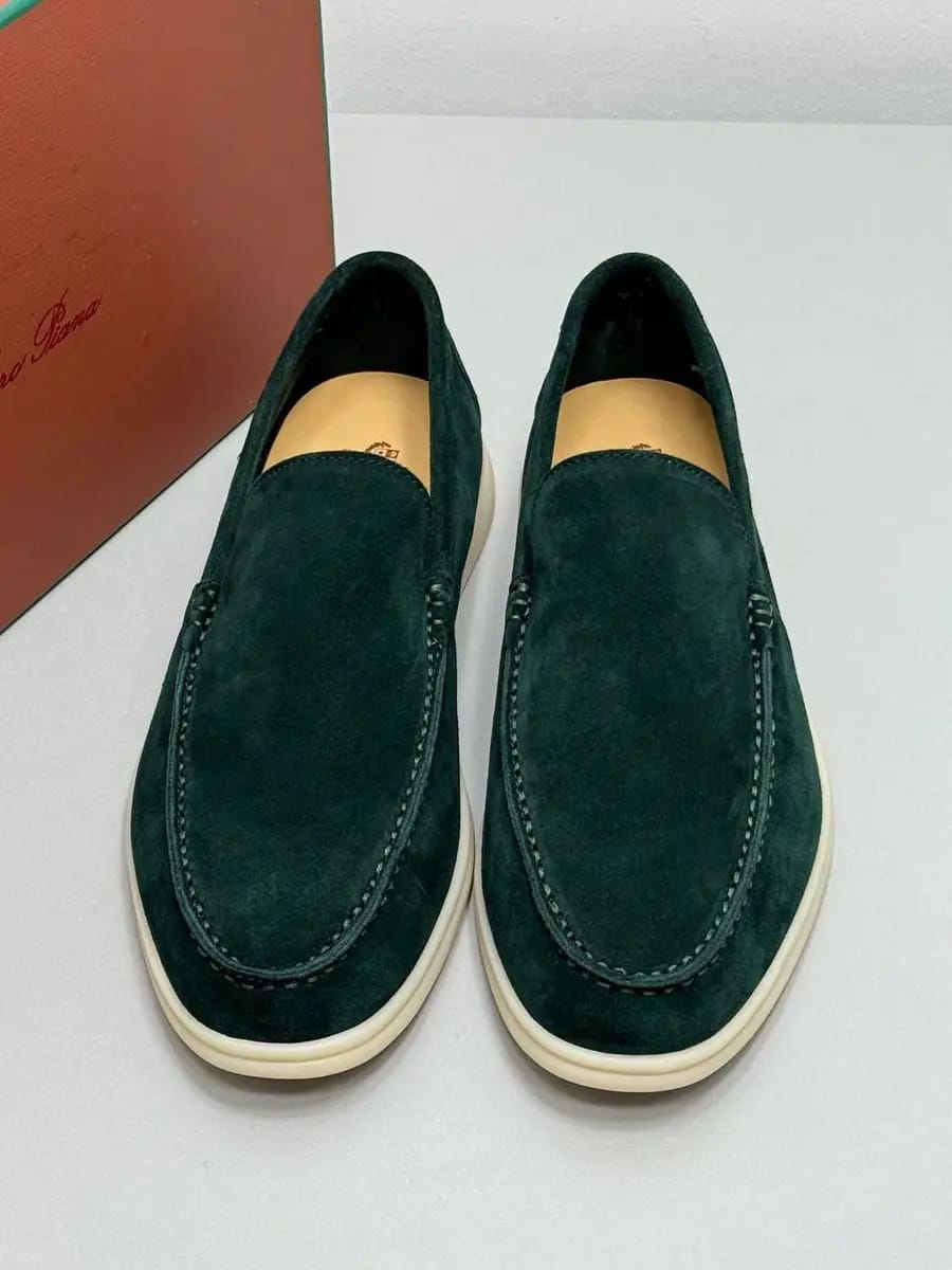 Loro Piana Summer Walk Dark Suede Loafers "Green"