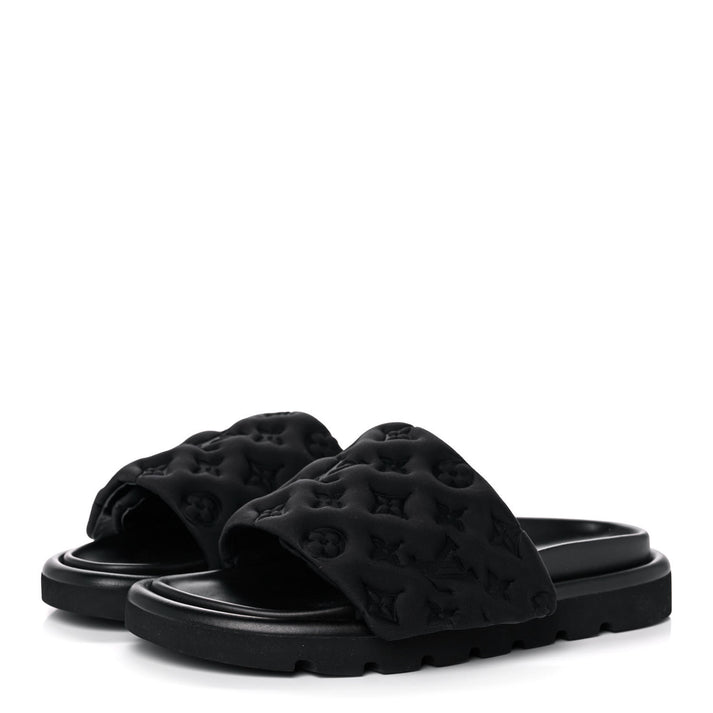 Louis Vuitton Pool Pillow Black Monogram Embossed Slide Sandals "Black"
