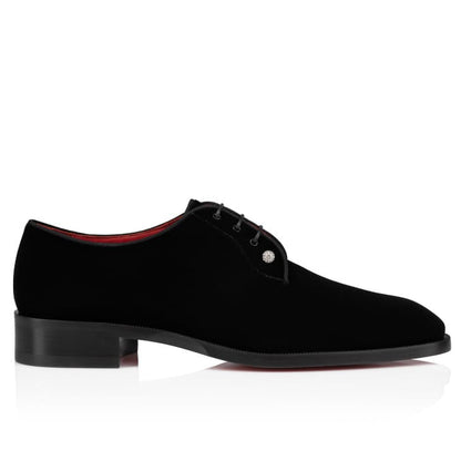 Christian Louboutin Velvet Lace-Up Derby Shoes with Crystal Studs "Black"