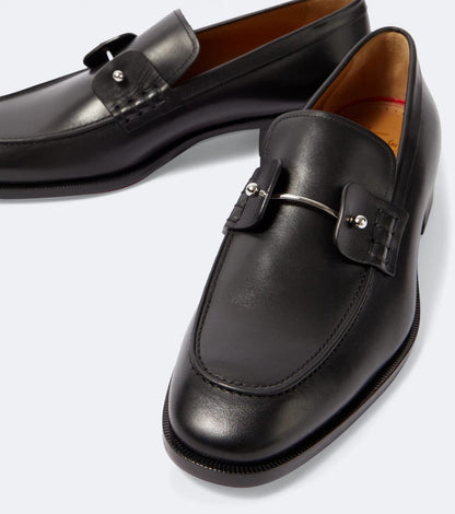 Christian Louboutin "Black" Leather Loafers with Silver Bar Detail