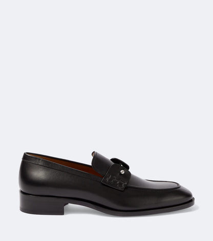 Christian Louboutin "Black" Leather Loafers with Silver Bar Detail