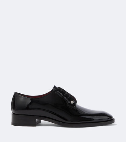 Christian Louboutin "Black" Patent Leather Lace-Up Derby Shoes with Crystal Studs
