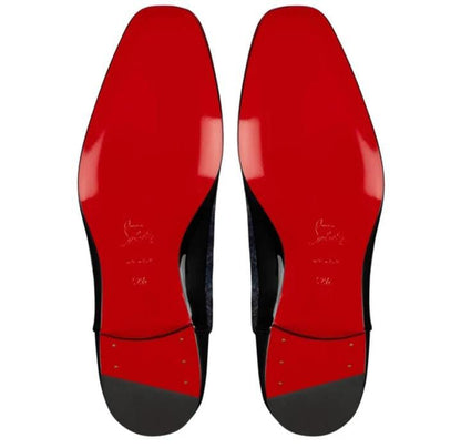 Christian Louboutin Glossy "Black" Patent Cap-Toe Tuxedo Shoes with Satin Laces