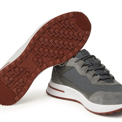 Loro Piana Week-End Light Stone "Gray" Suede and Mesh Sneakers