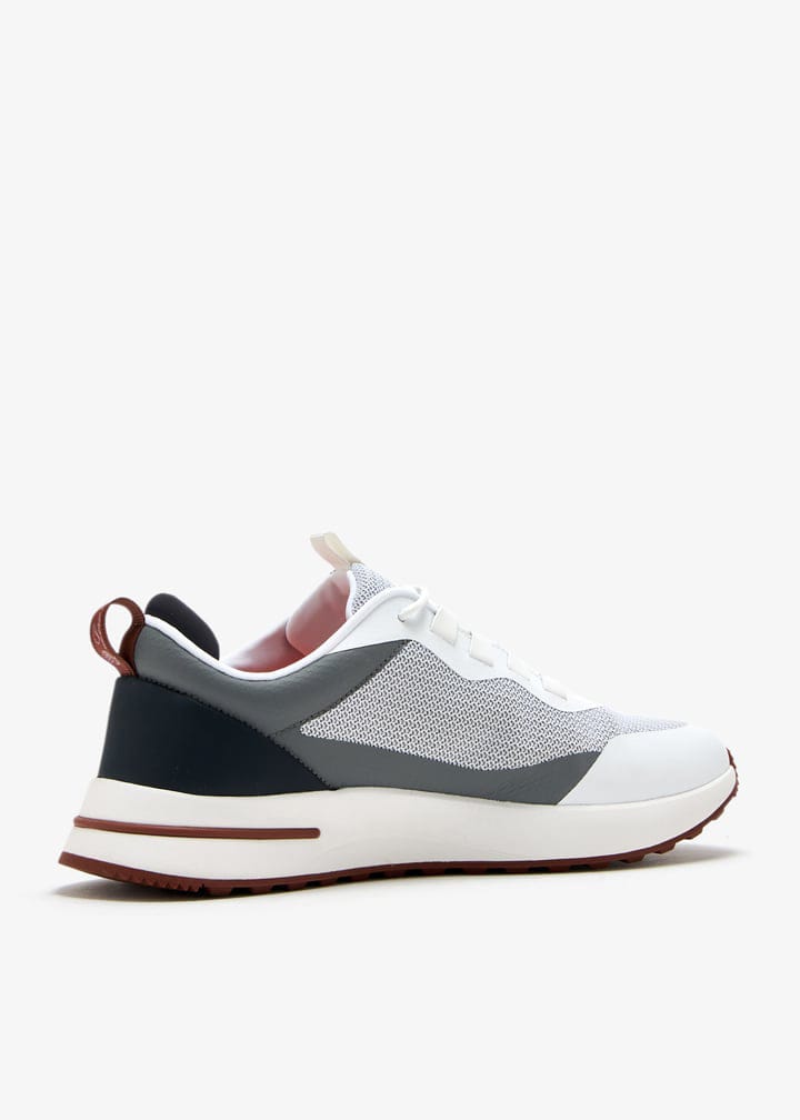 Loro Piana Week-End Walk "White and Light Gray" Mesh Leather Sneakers