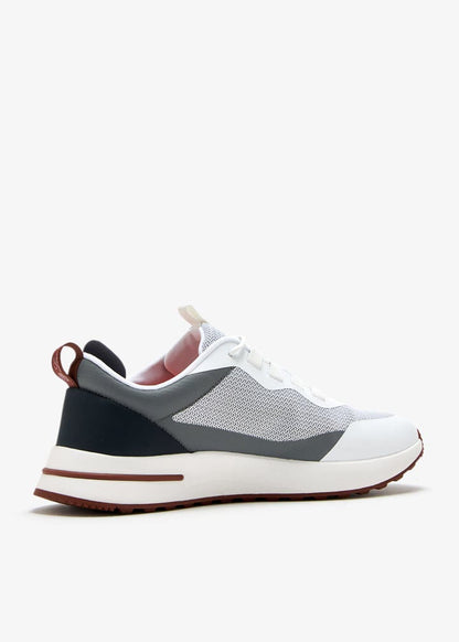Loro Piana Week-End Walk "White and Light Gray" Mesh Leather Sneakers