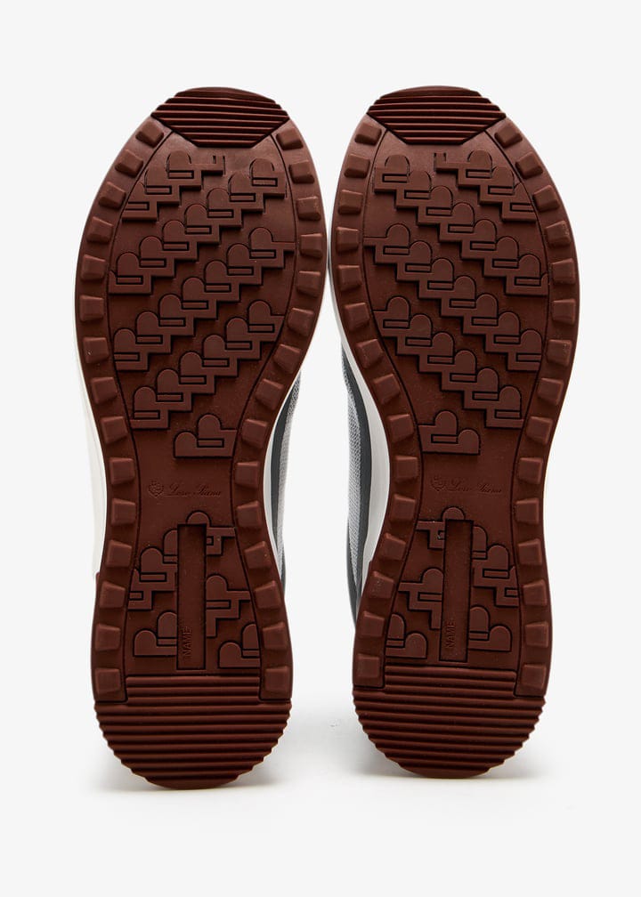Loro Piana Week-End Walk "White and Light Gray" Mesh Leather Sneakers