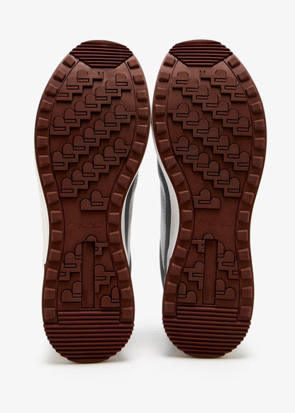 Loro Piana Week-End Walk "White and Light Gray" Mesh Leather Sneakers
