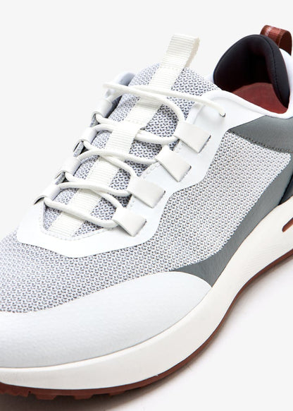 Loro Piana Week-End Walk "White and Light Gray" Mesh Leather Sneakers