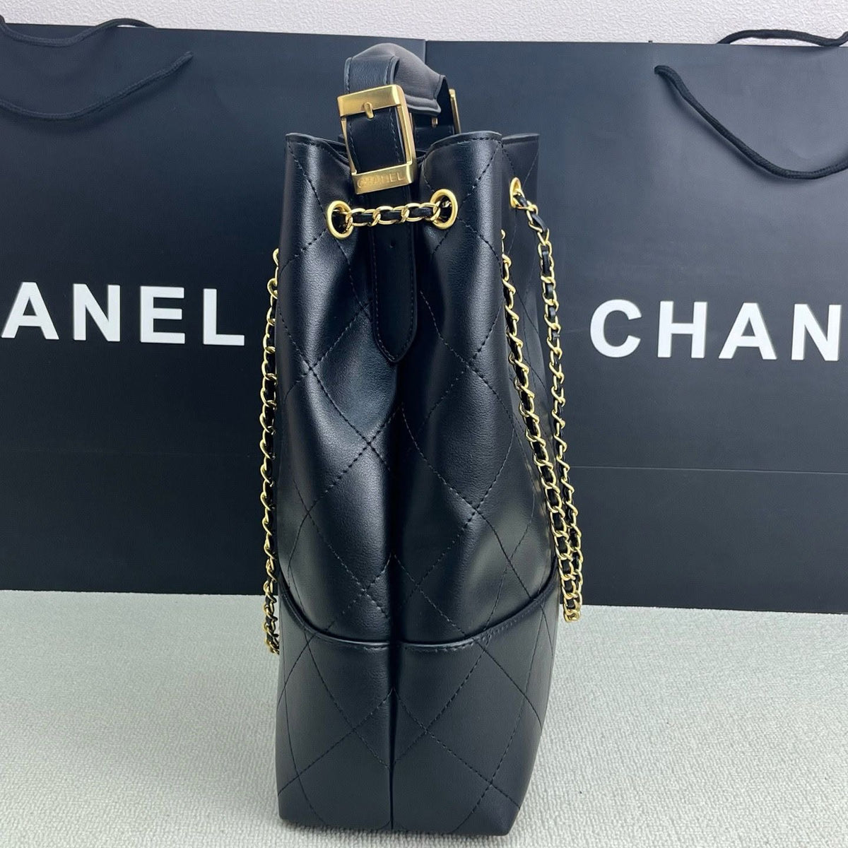 Chanel two-tone leather Hobo Bag "Black"