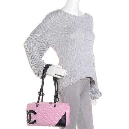 CHANEL Calfskin Quilted Large Cambon Bowler "Pink/ Black"