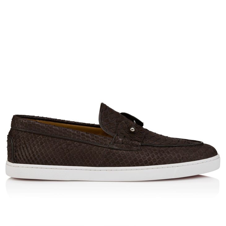 Christian Louboutin Slip-On Embossed Leather Loafers – Dark Brown with White Sole,