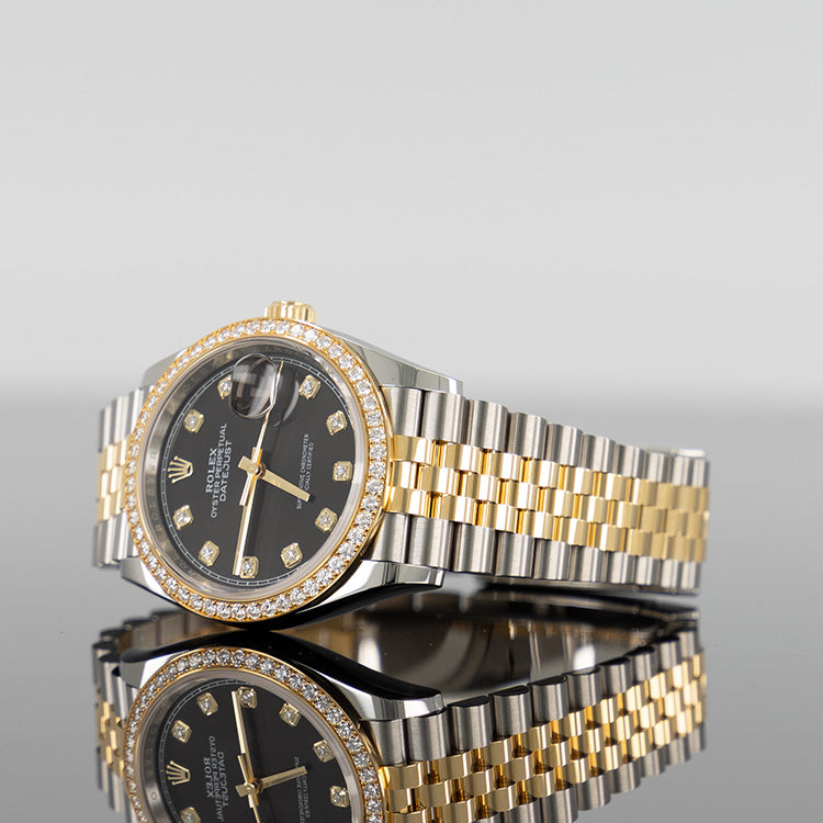 Rolex Datejust 36mm Steel and Yellow Gold Black Diamond Dial 126283RBR