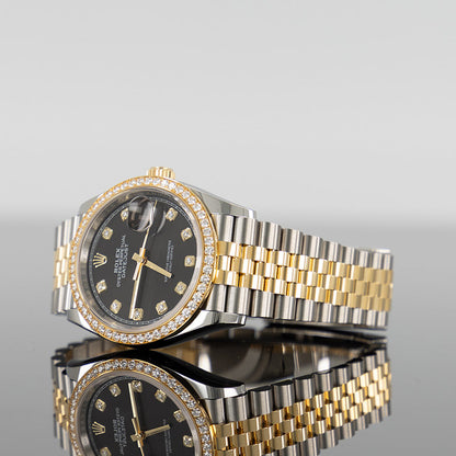 Rolex Datejust 36mm Steel and Yellow Gold Black Diamond Dial 126283RBR