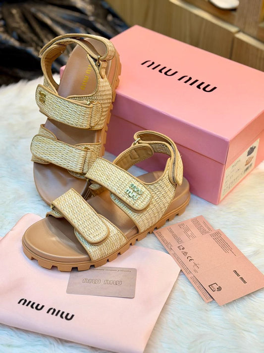 Miu Miu Natural Woven Strap Sport Sandals