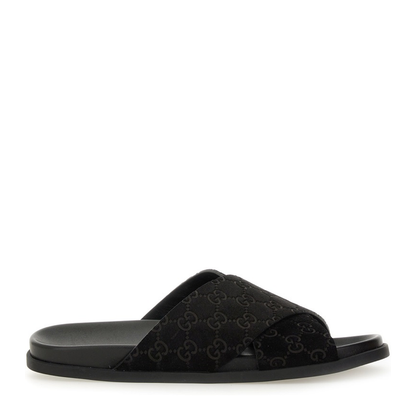 Gucci GG Canvas Crossover Slide Sandals Black Men's Designer Slides